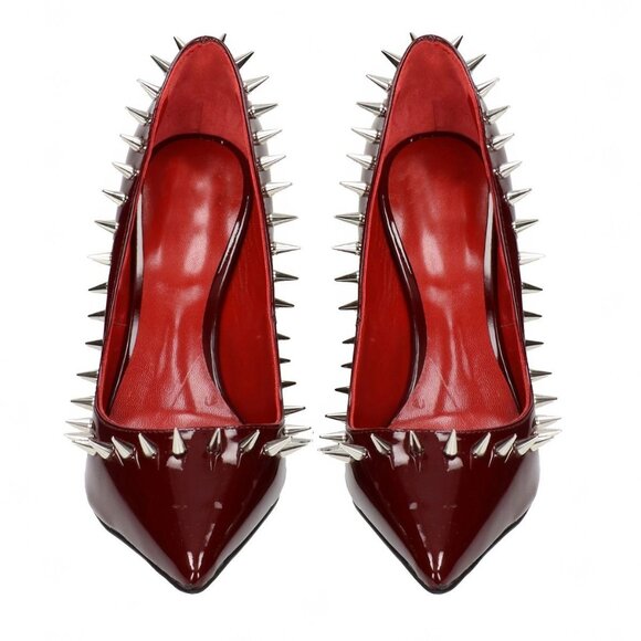 Aniye Records Shoes - Aniye Records Lion Pumps in Dark Ruby leather high heel with spikes punk goth